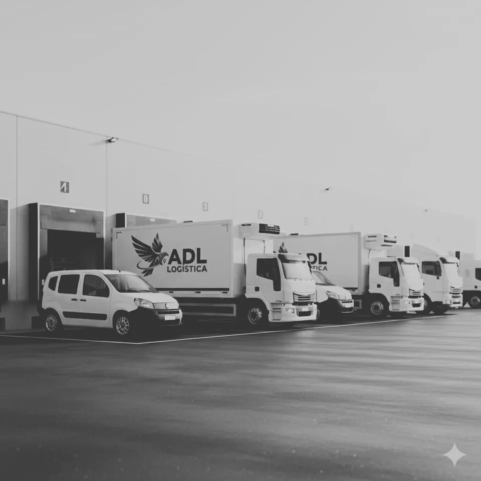 Caminhões da ADL Logística alinhados nas docas de um centro de distribuição